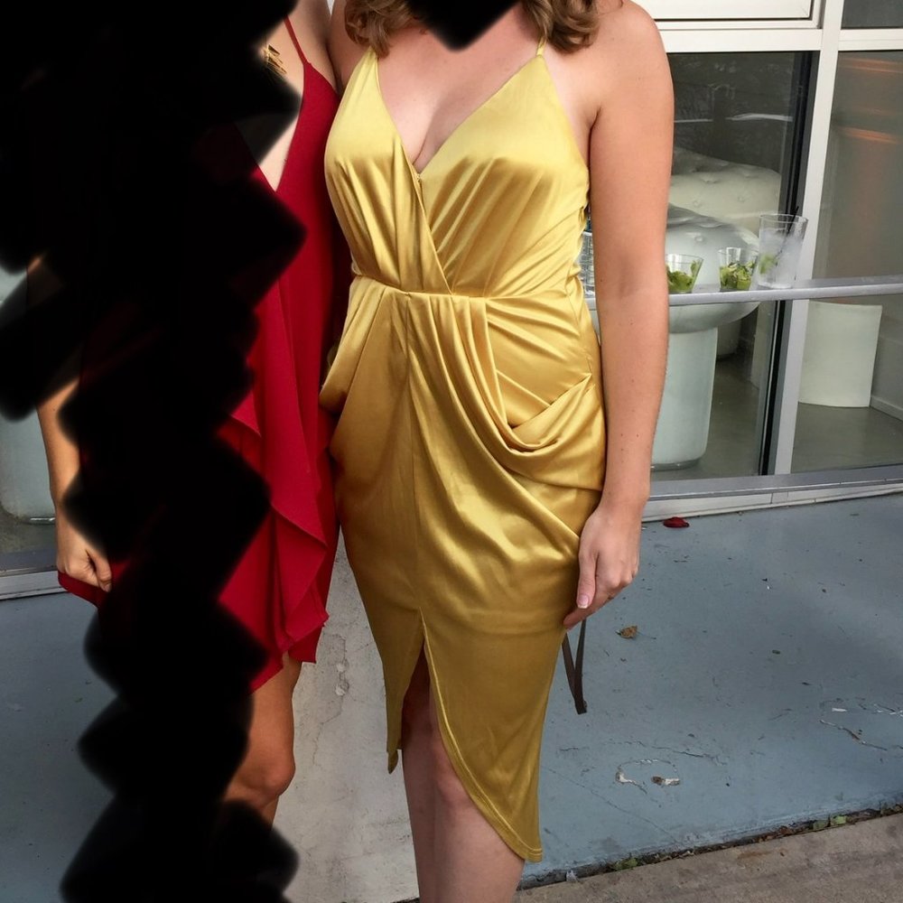 AKIRA Black Label Yellow Midi Cocktail Dress